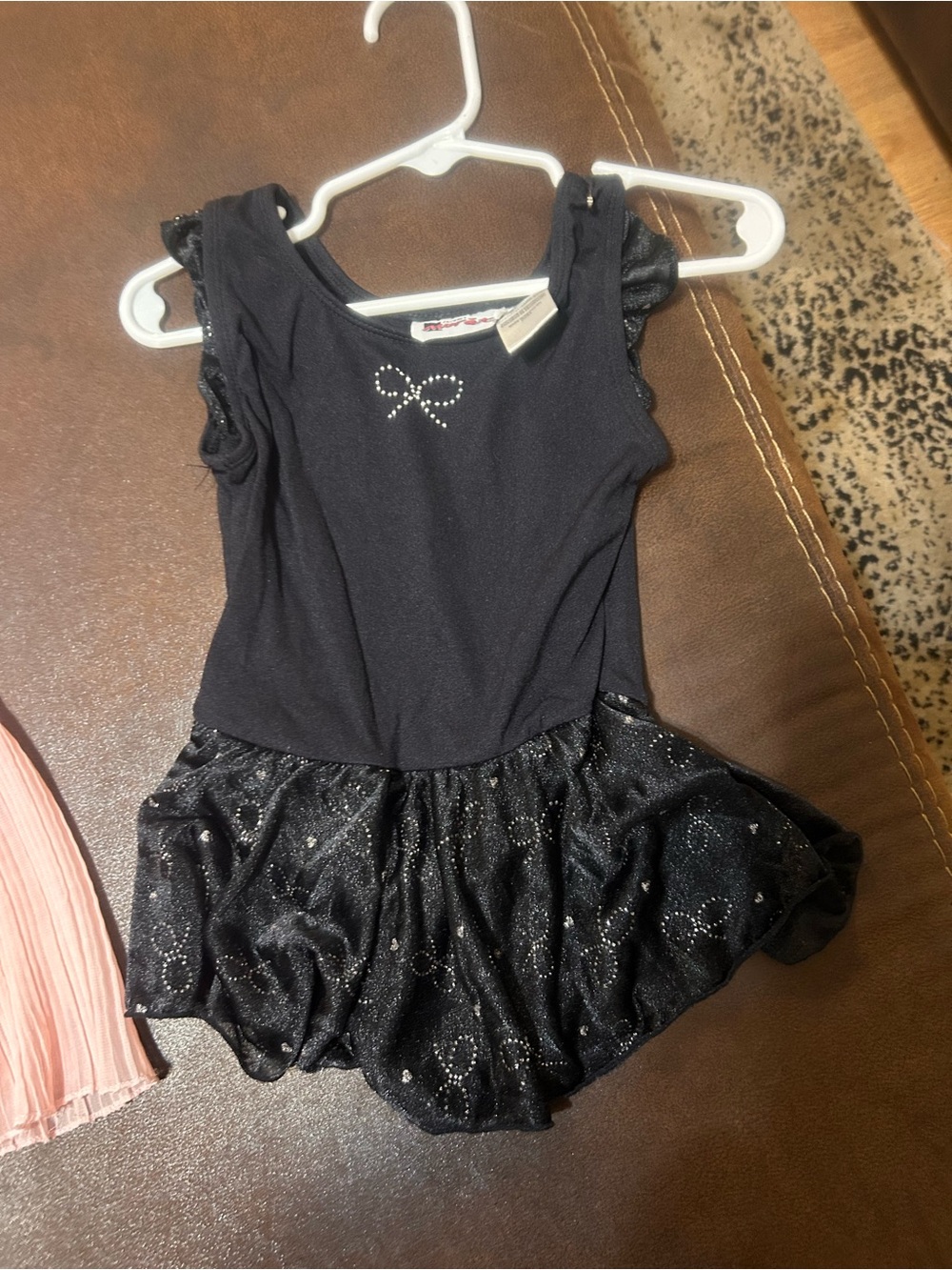 Black Sparkle Skirted Leotard with Rhinestone Bow